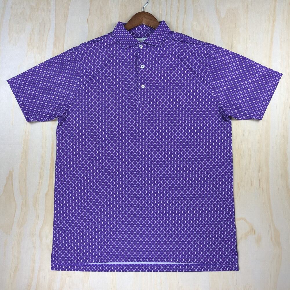 Donald Ross Men's Medium Polo Shirt Short Sleeve Purple Pattern Golf UPF 50+
